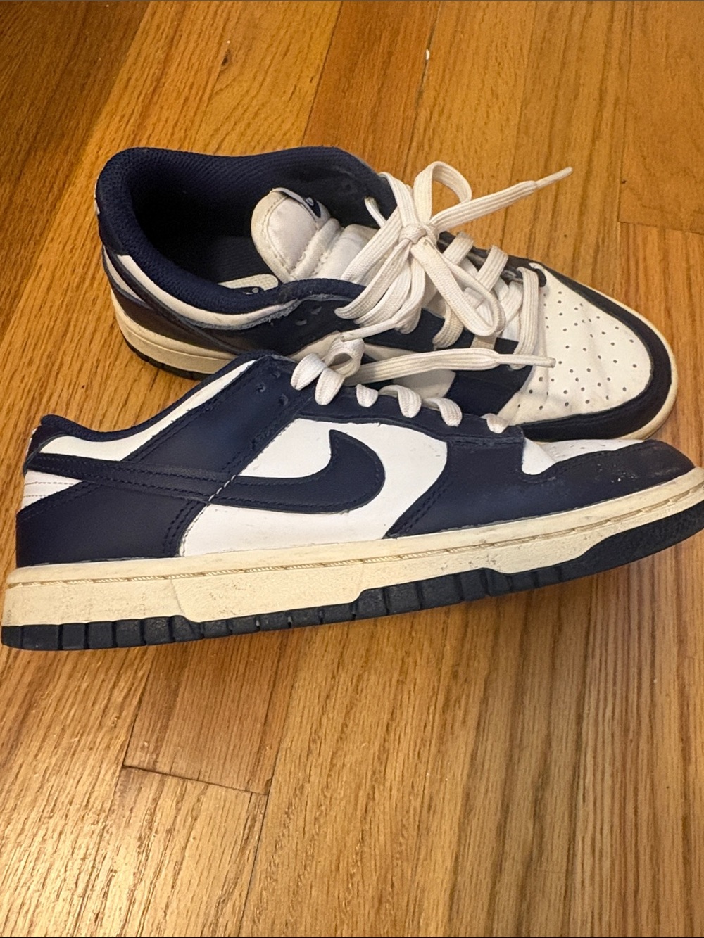 Nike Women's White and Navy Low-Top Dunks